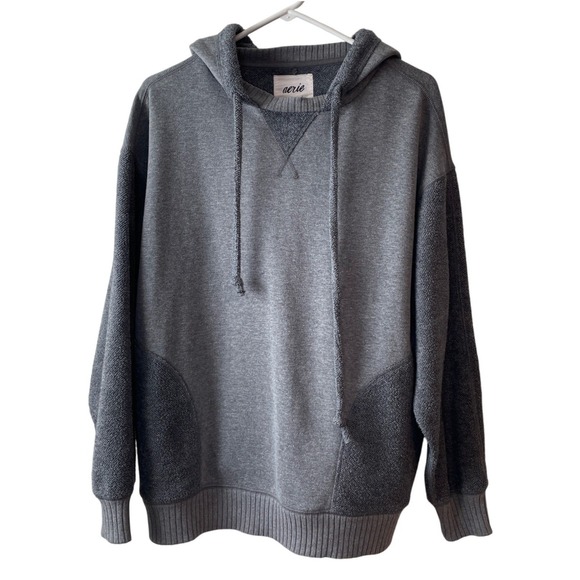 aerie Tops - Aerie‎ Hoodie Women XS Gray Mixed Texture Boucle Oversized Pullover Soft Cozy